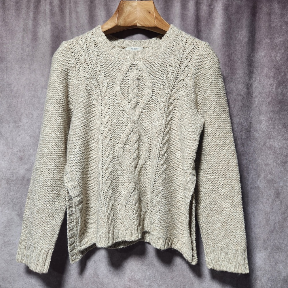 womens MADEWELL crewneck Cable-Knit Sweater sz L beige/oatmeal Alpaca/Wool blend - Picture 4 of 8